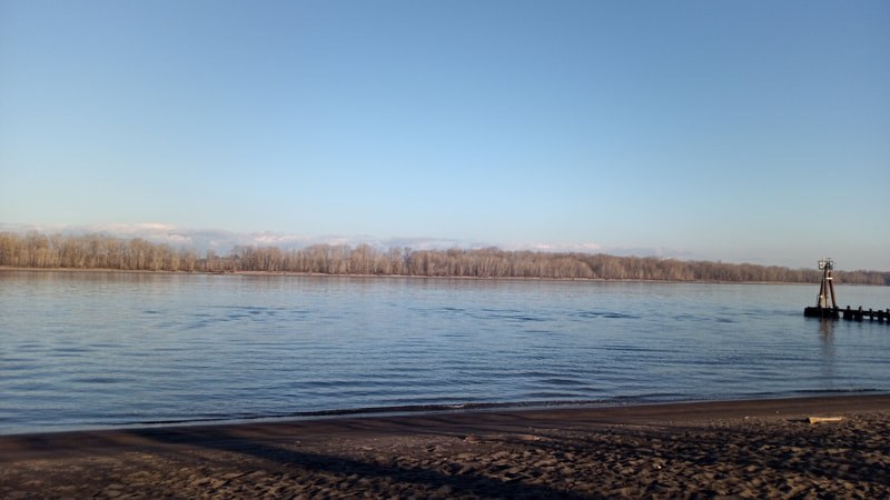 The Columbia River from Collins Beach, Sauvie Island, Oregon, looking East-Southeast, February 2022